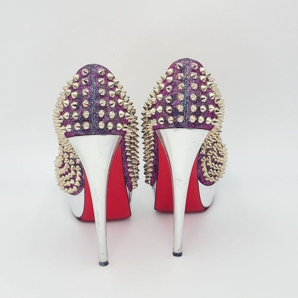 CHRISTIAN LOUBOUTIN Pumps Lady Peep Spike 150 Heels 36 Turquoise Violet Silver - Picture 6 of 10
